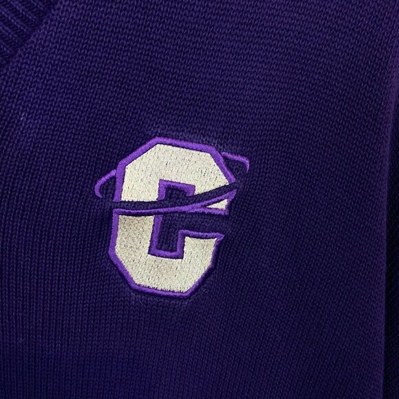 Varsity Sweater Andrew Rohan Mens Purple Long Sleeve Cotton V Neck Size 3XL - Picture 6 of 13